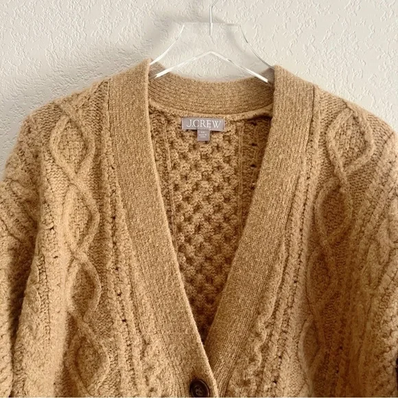 J.CREW Cable Knit Stretch Cardigan Sweater Tan XS Wool Blend - Picture 4 of 12